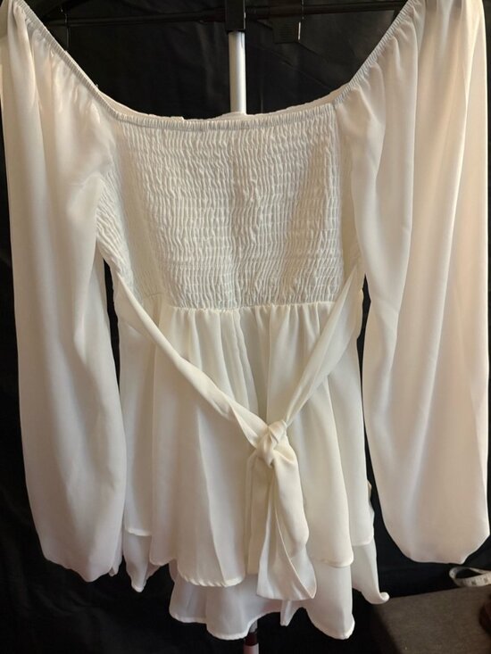 Pants - White Off-Shoulder Smocked Peasant romper🎆